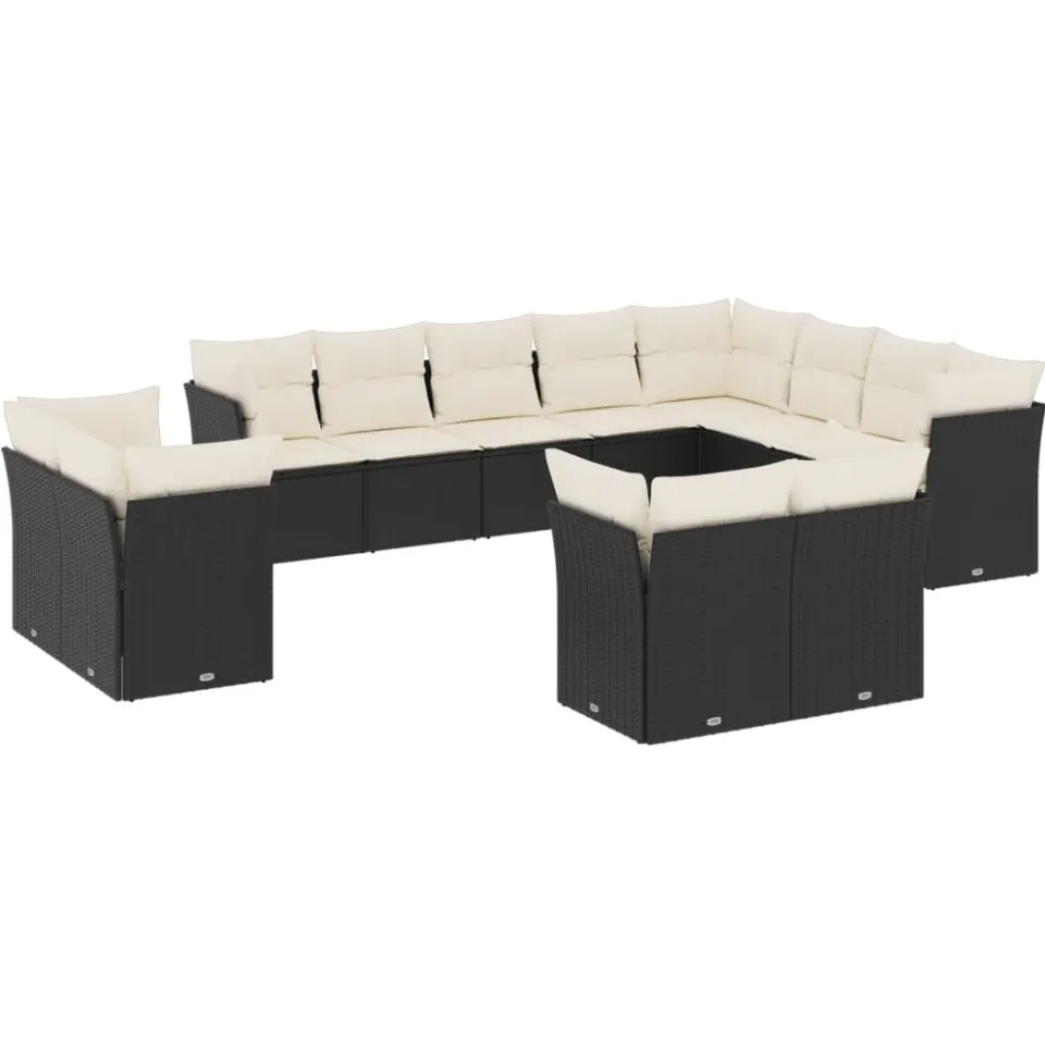 vidaXL 12-delige Loungeset met kussens poly rattan zwart, foto 3
