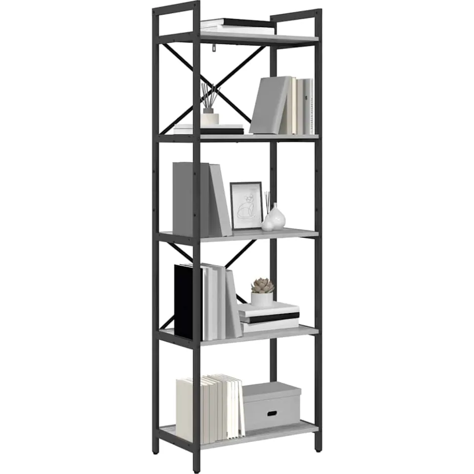 vidaXL Boekenkast 5-laags 56 x 34 x 171 cm Bewerkt hout Grijs Sonoma