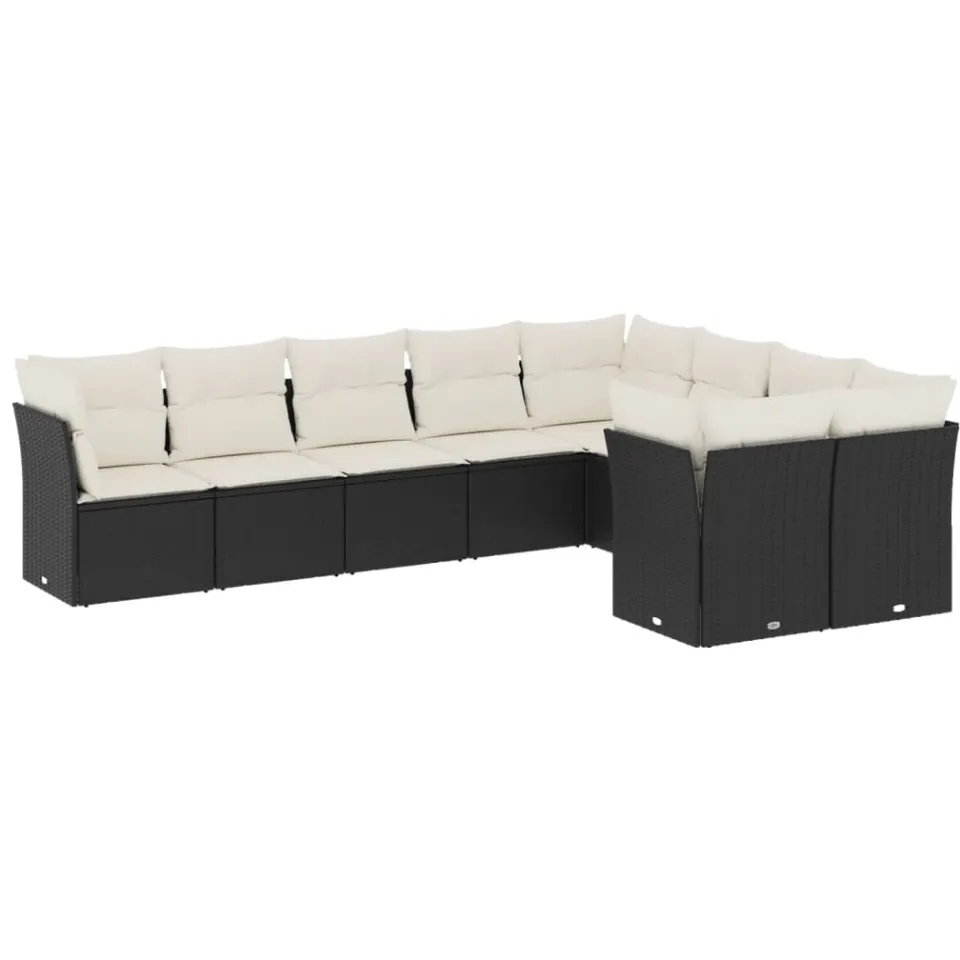 vidaXL 9-delige Loungeset met kussens poly rattan zwart, foto 3