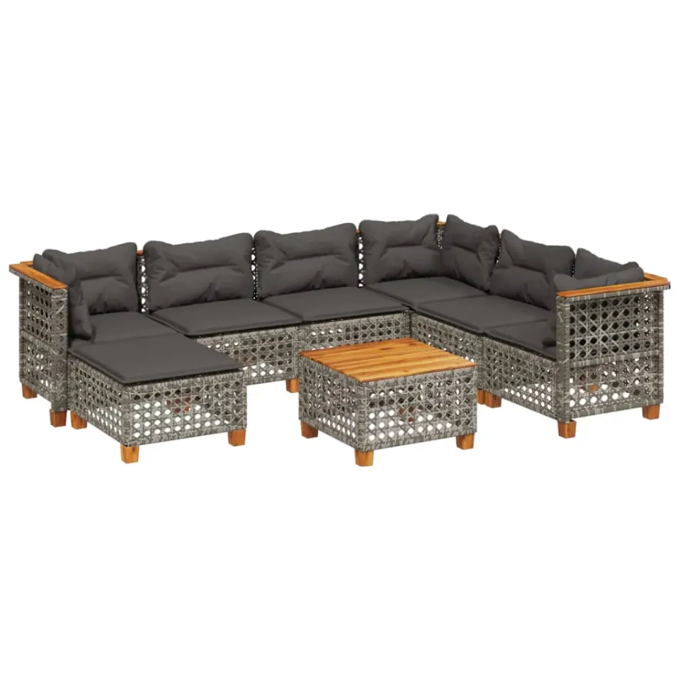 vidaXL 8-delige Loungeset met kussens poly rattan grijs