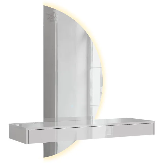 Vicco Kaptafel met licht Sherry, Wit Hoogglans, 120 cm met LED-spiegel, rechts