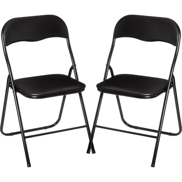 5Five® 5Five Klapstoel met pvc zitting - 4x stuks - zwart - 44 x 48 x 79 cm - metaal - Bijzet stoelen - Inklapbaar