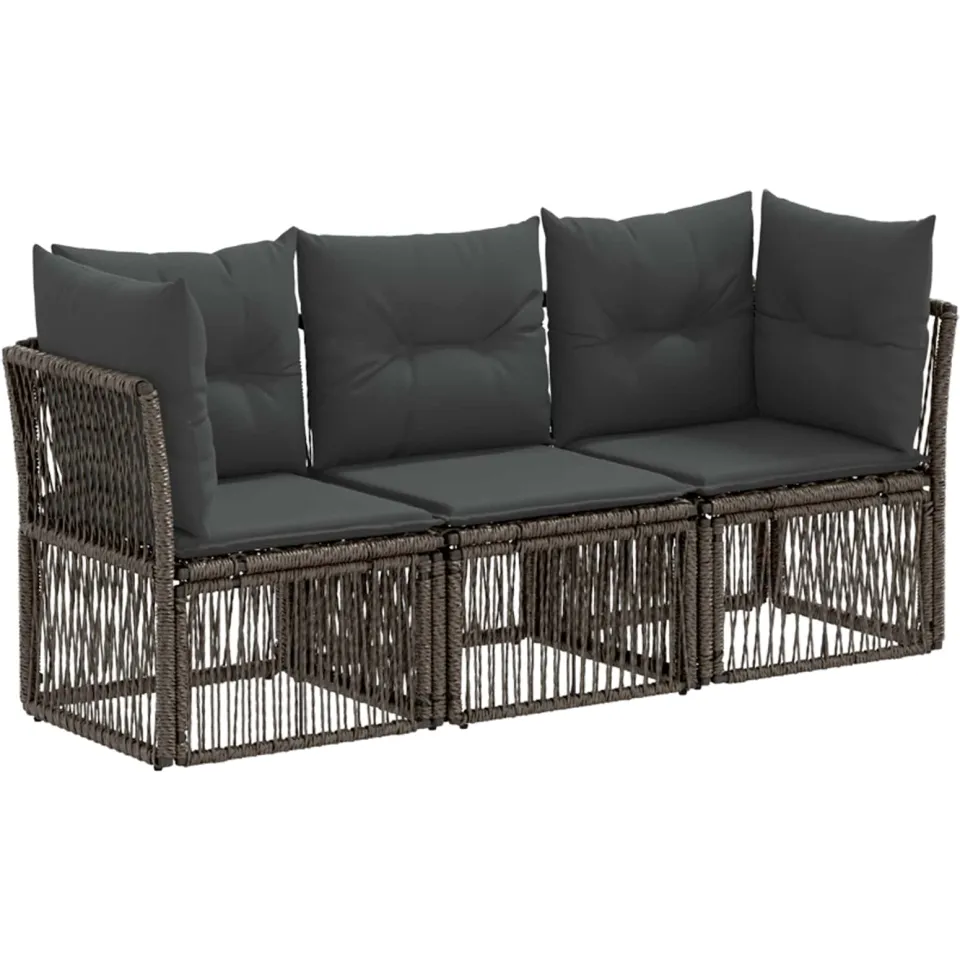 vidaXL Tuinbankenset 3 st 3-zits Grijs poly rattan, foto 3