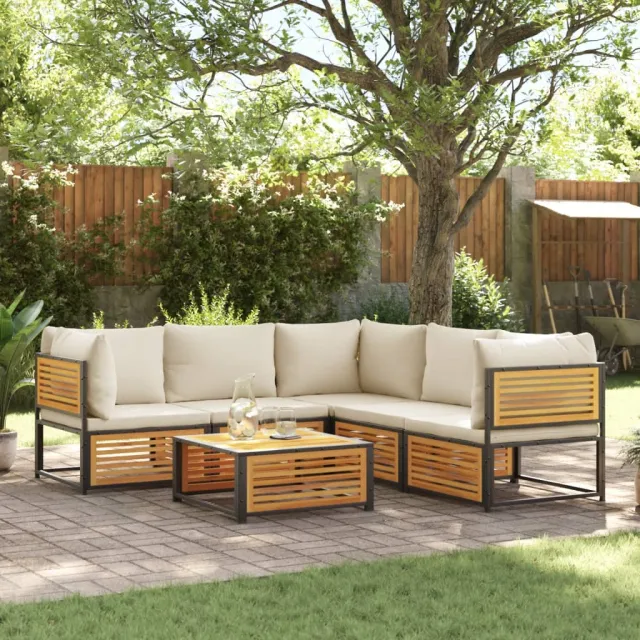vidaXL 6-delige Loungeset met kussens massief acaciahout bruin, foto 2