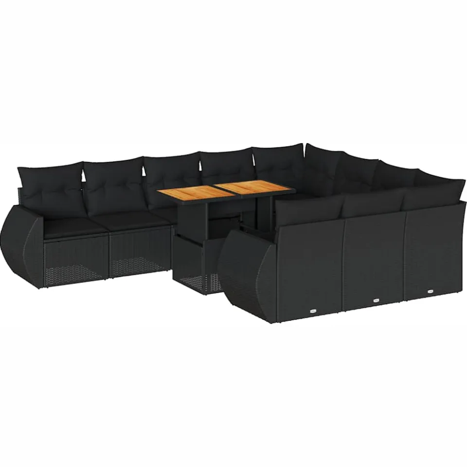 vidaXL 11-delige Loungeset met kussens poly rattan zwart, foto 3