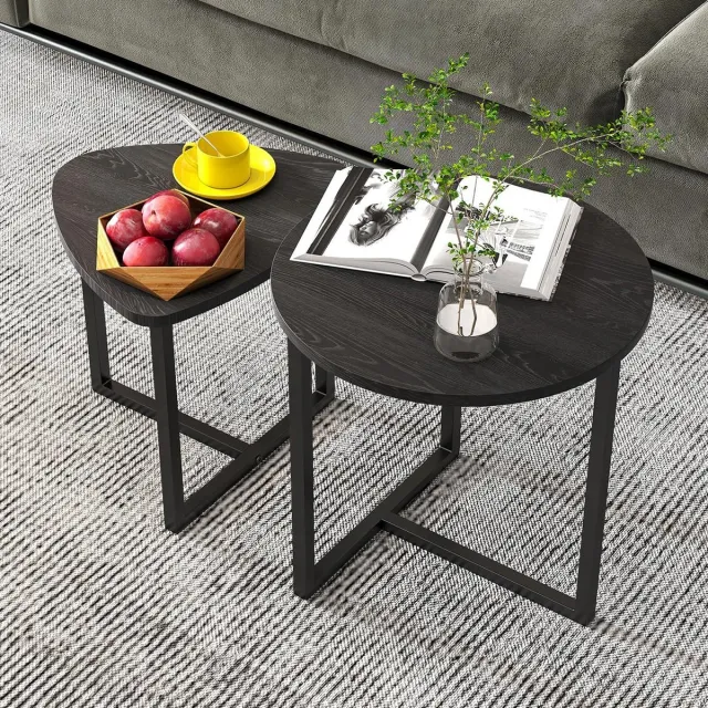 STILVORA Bijzettafelset - Hartvormig Industrieel Design - Nestbare Salontafels Voor Woonkamer En Slaapkamer - Metaal - Zwart Goud, Wit