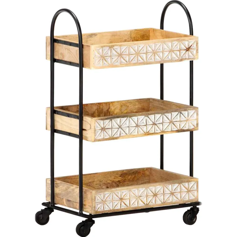 vidaXL Keukentrolley 3-laags 46x30x76 cm massief mangohout bruin, foto 4