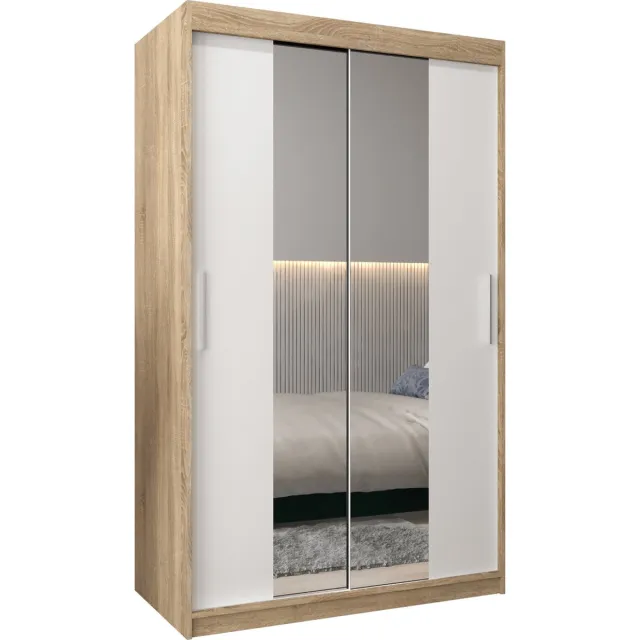 InspireME Kledingkast met 2 schuifdeuren, Modern-stijl, Kledingkast met planken (BxHxD): 120x200x62 - TORM I 120 Sonoma Eik + Wit Mat