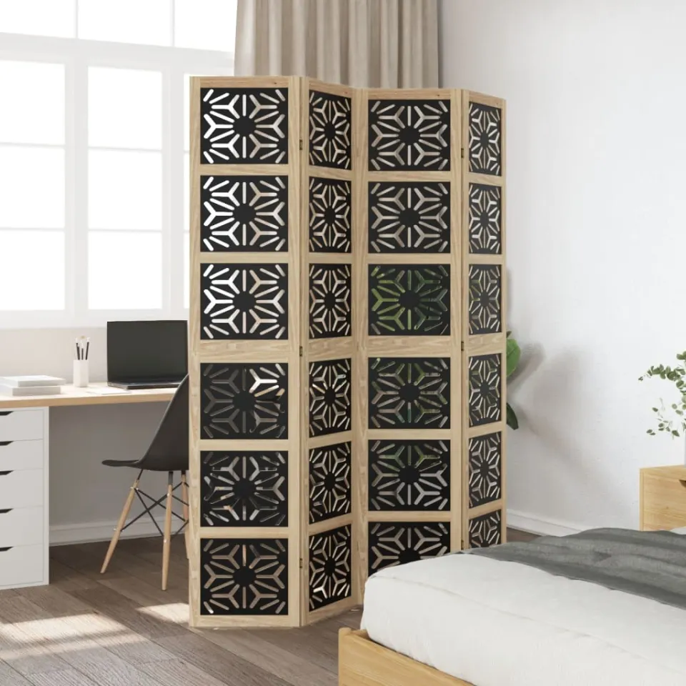 vidaXL Kamerscherm met 4 panelen massief paulowniahout bruin en zwart, foto 2