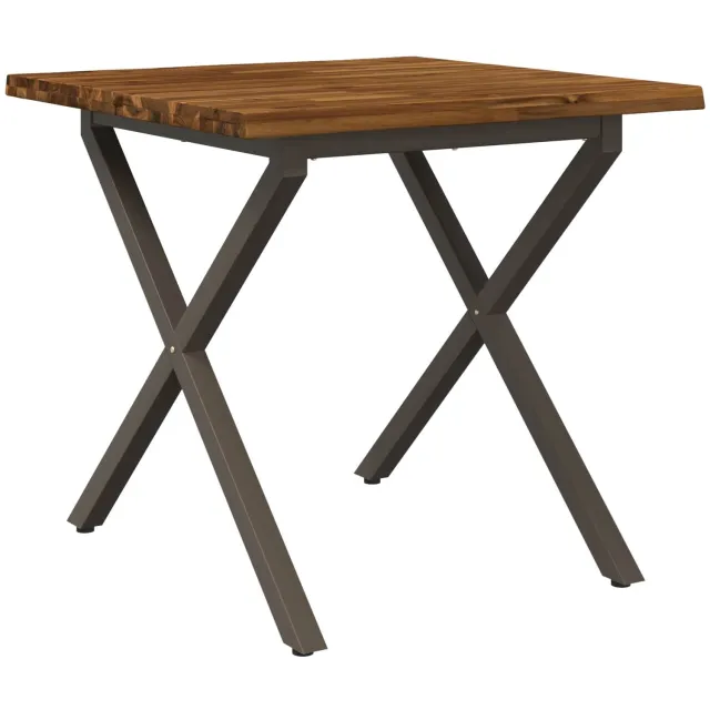 vidaXL Eettafel - met - levendige - rand - 60 - x - 55 - x - 75 - cm - Massief - Acacia - Hout Natuurlijk en Koffie