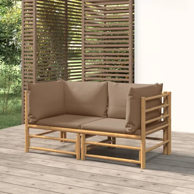 vidaXL Tuinhoekbanken 2 st met kussens bamboe taupe, foto 2