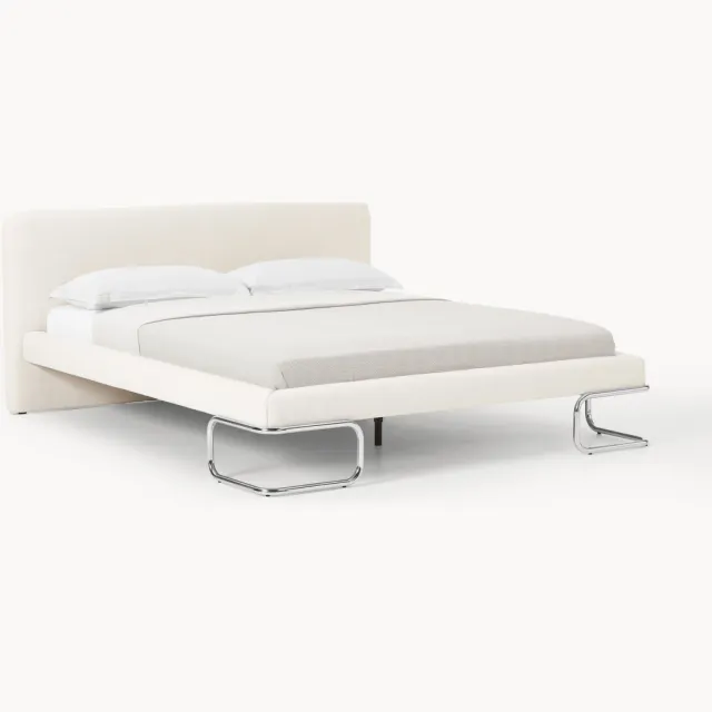 Westwing Collection Gestoffeerd bouclé bed Olina met metalen poten Wit, Zilverkleurig