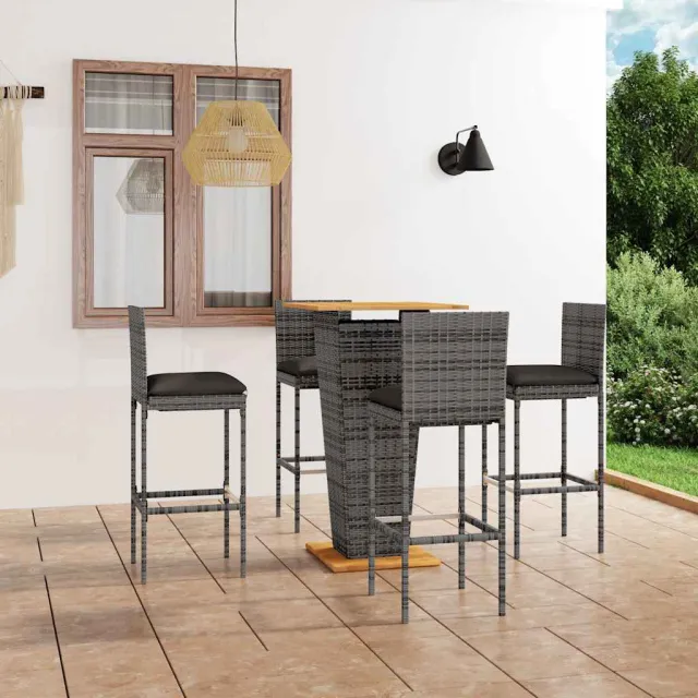 vidaXL 5-delige Tuinbarset met kussens poly rattan grijs, foto 2