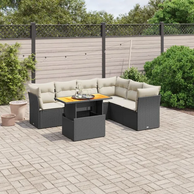 vidaXL 7-delige Loungeset met kussens poly rattan zwart, foto 2