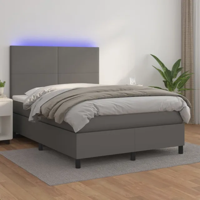 vidaXL Boxspring met matras en LED kunstleer grijs 140x200 cm