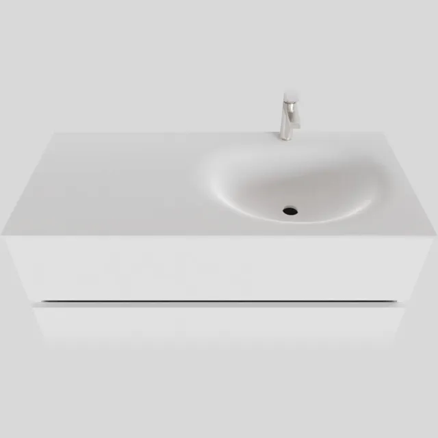 Boss & Wessing Badkamermeubel Solid Surface BWS Stockholm 100x46 cm Rechts Mat Wit (met 1 kraangat)