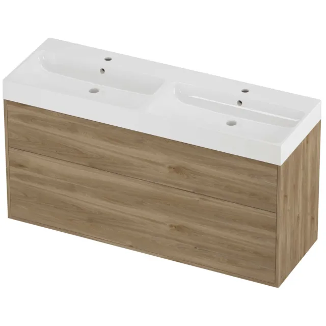 Proline Podium Badmeubelset Polystone Loft 2 Laden 140x46x75 cm Glans Wit Cider Oak Eiken