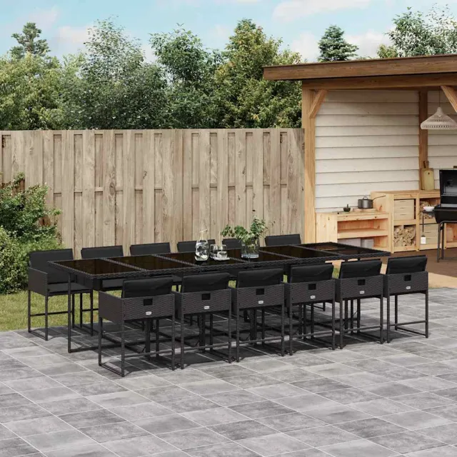 vidaXL 13-delige Tuinset met kussens poly rattan zwart, foto 2