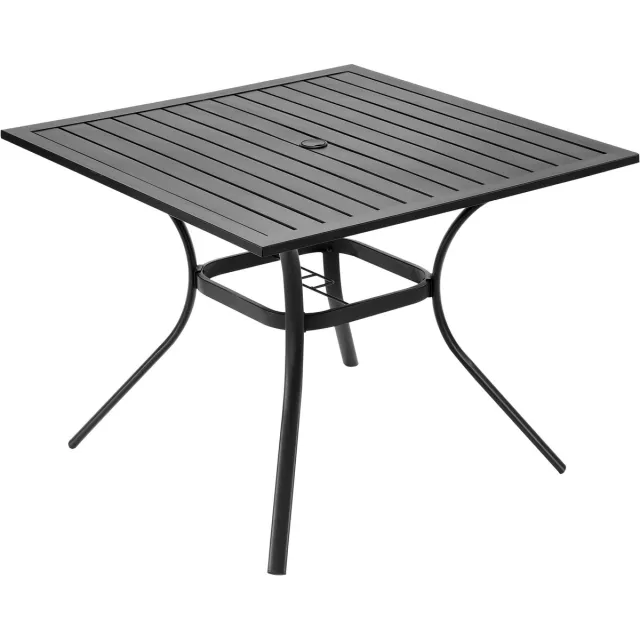 Vevor Patiotafel Tuintafel Balkontafel (94 x 94 cm) Gemaakt van koolstofstaal Vierkante eettafel voor buiten Tuin Patio Tuin Veranda, Waterdicht, met parasolgat, Draagvermogen 68 kg Zwart