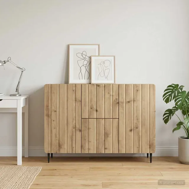 vidaXL Dressoir Artisanaal eiken 89 x 34,5 x 62 cm Bewerkt hout, foto 2