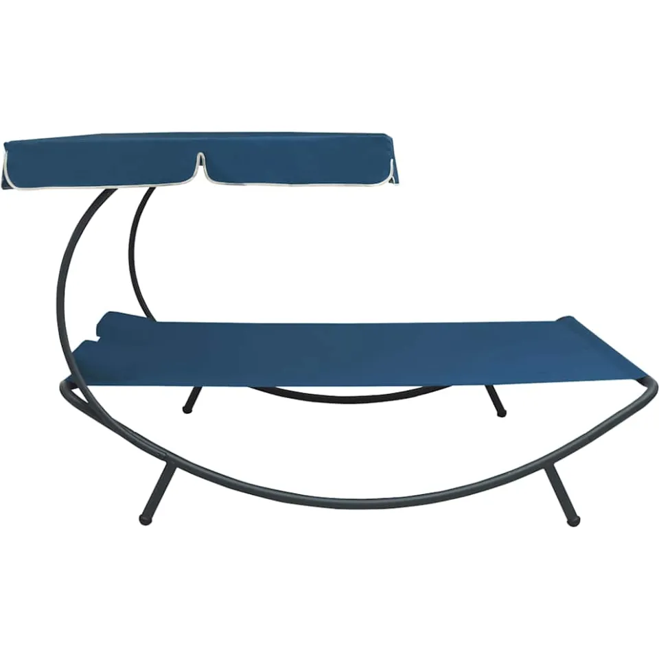 vidaXL Loungebed met luifel en kussens blauw, foto 4
