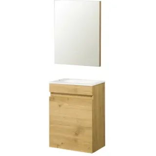 Aquazuro Fonteinmeubelset Napoli - Inclusief Wastafel En Spiegel - Softclose - Scandinavisch Eiken - 40x22x52cm Hout eiken