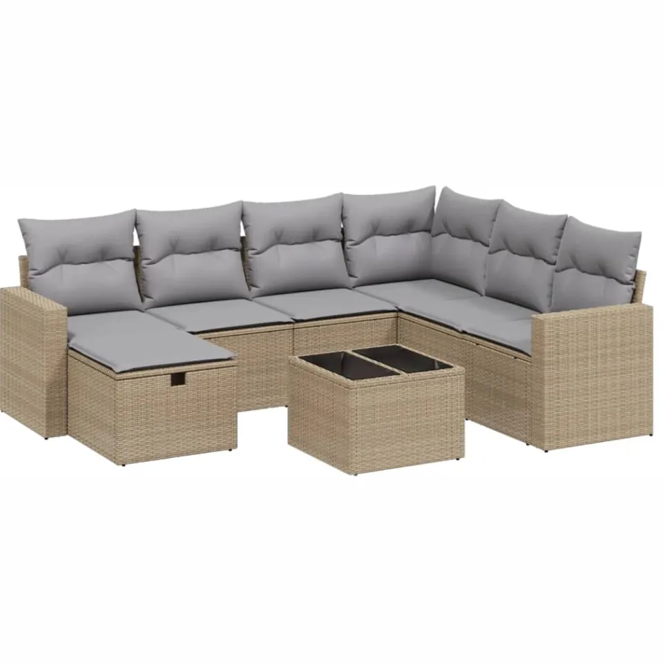 vidaXL 8-delige Loungeset met kussens poly rattan gemengd beige