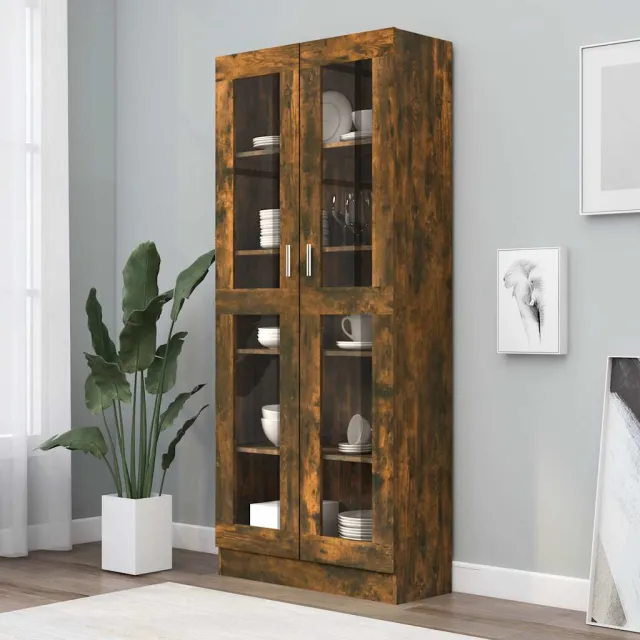 vidaXL Vitrinekast 82,5x30,5x185 cm bewerkt hout gerookt eikenkleur, foto 2