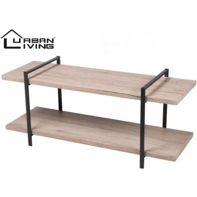 Urban Living TV meubel - staande TV kast met 2 planken - Industrieel design - MDF Hout - Metalen frame - 120x40x55 Zwart