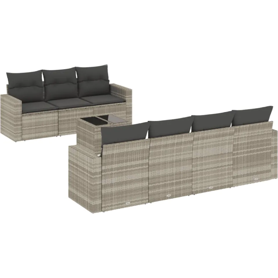 vidaXL 8-delige Loungeset met kussens poly rattan lichtgrijs grijs, foto 4