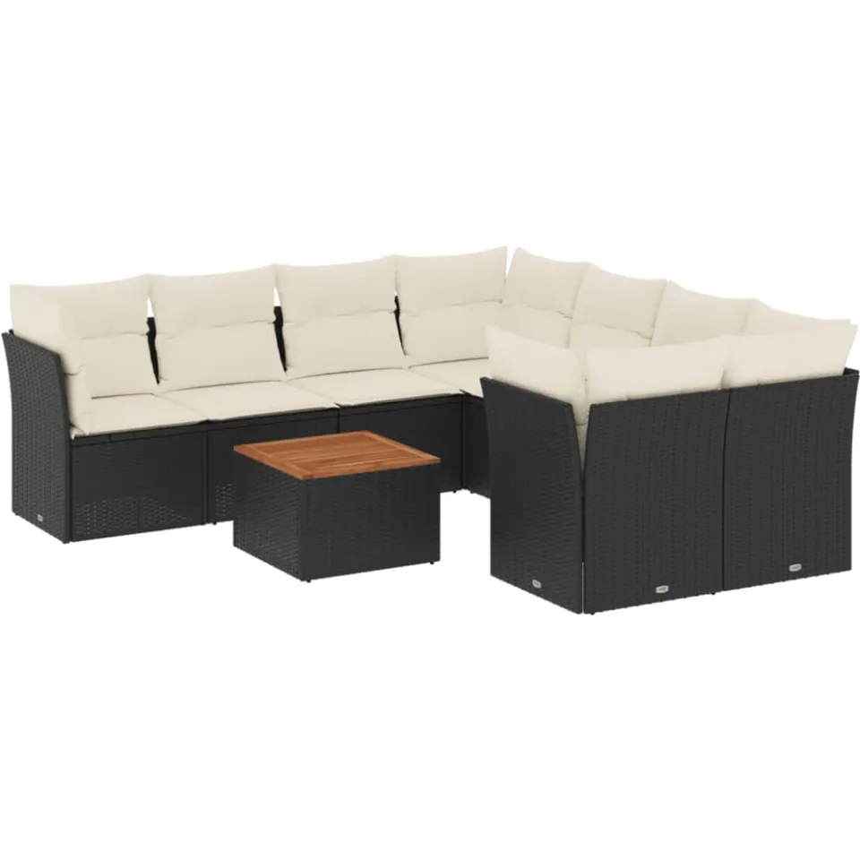 vidaXL 9-delige Loungeset met kussens poly rattan zwart