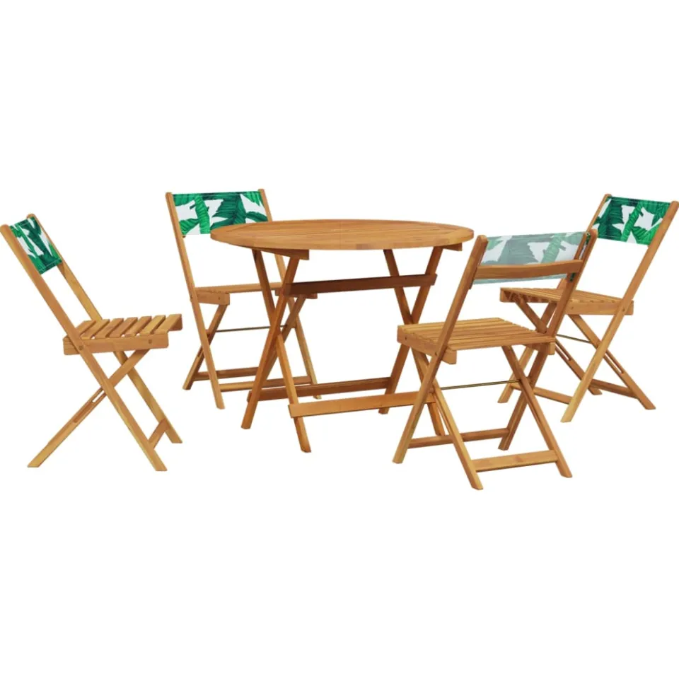 vidaXL 5-delige Tuinset bladpatroon stof en massief hout groen, foto 3