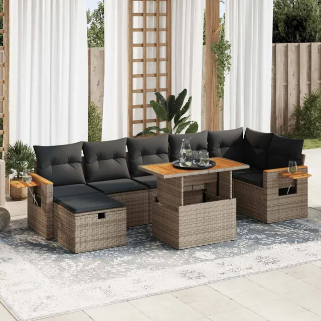 vidaXL 8-delige Loungeset met kussens poly rattan acacia grijs, foto 2