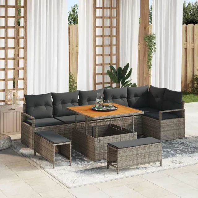 vidaXL Tuin Sofa Set 9 st Grijs Poly riet