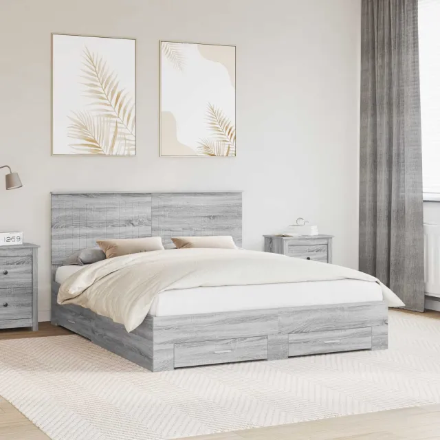 vidaXL Bedframe met lade Grijs Sonoma 160 x 200 cm Bewerkt hout