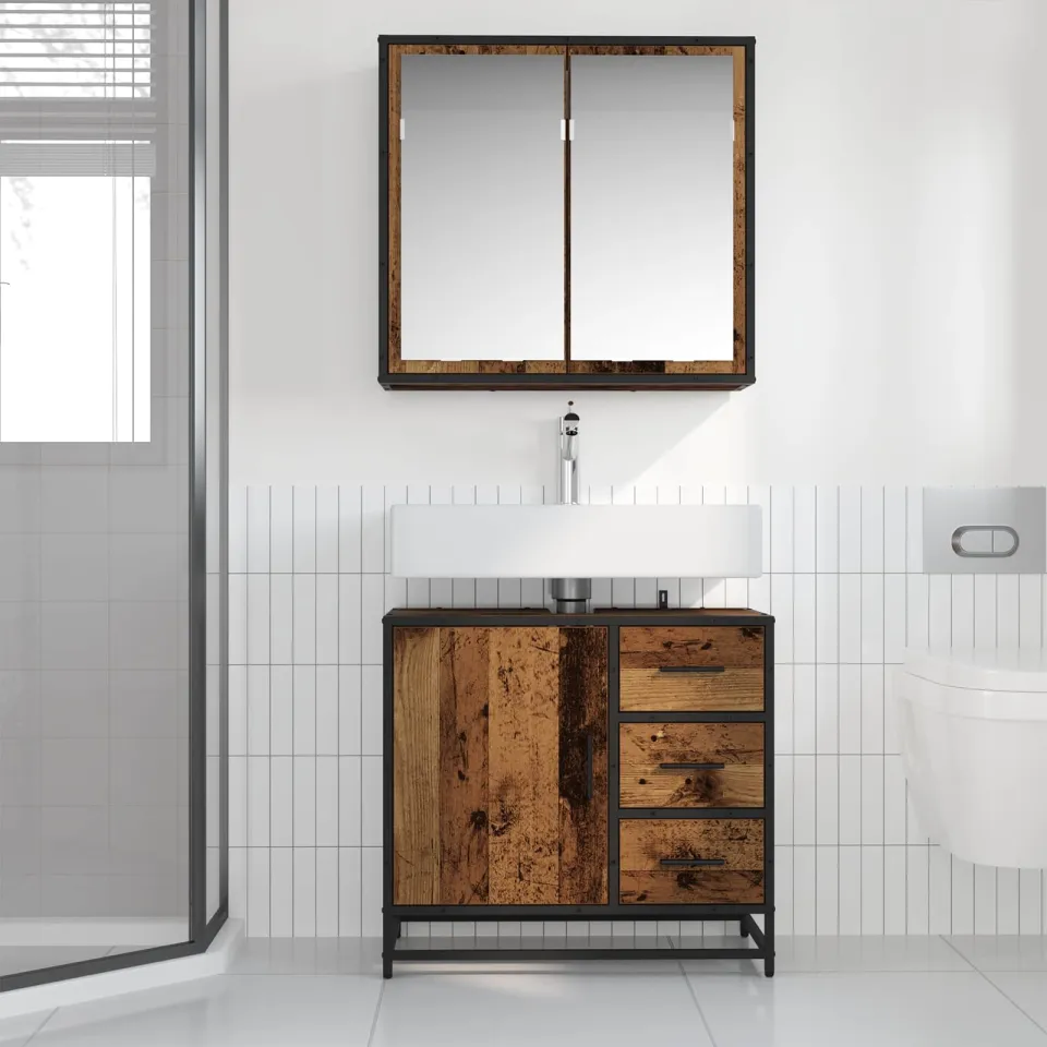 vidaXL Badkamermeubelset 2 st Oud Hout 80 x 33 x 60 cm Bewerkt hout bruin, foto 4