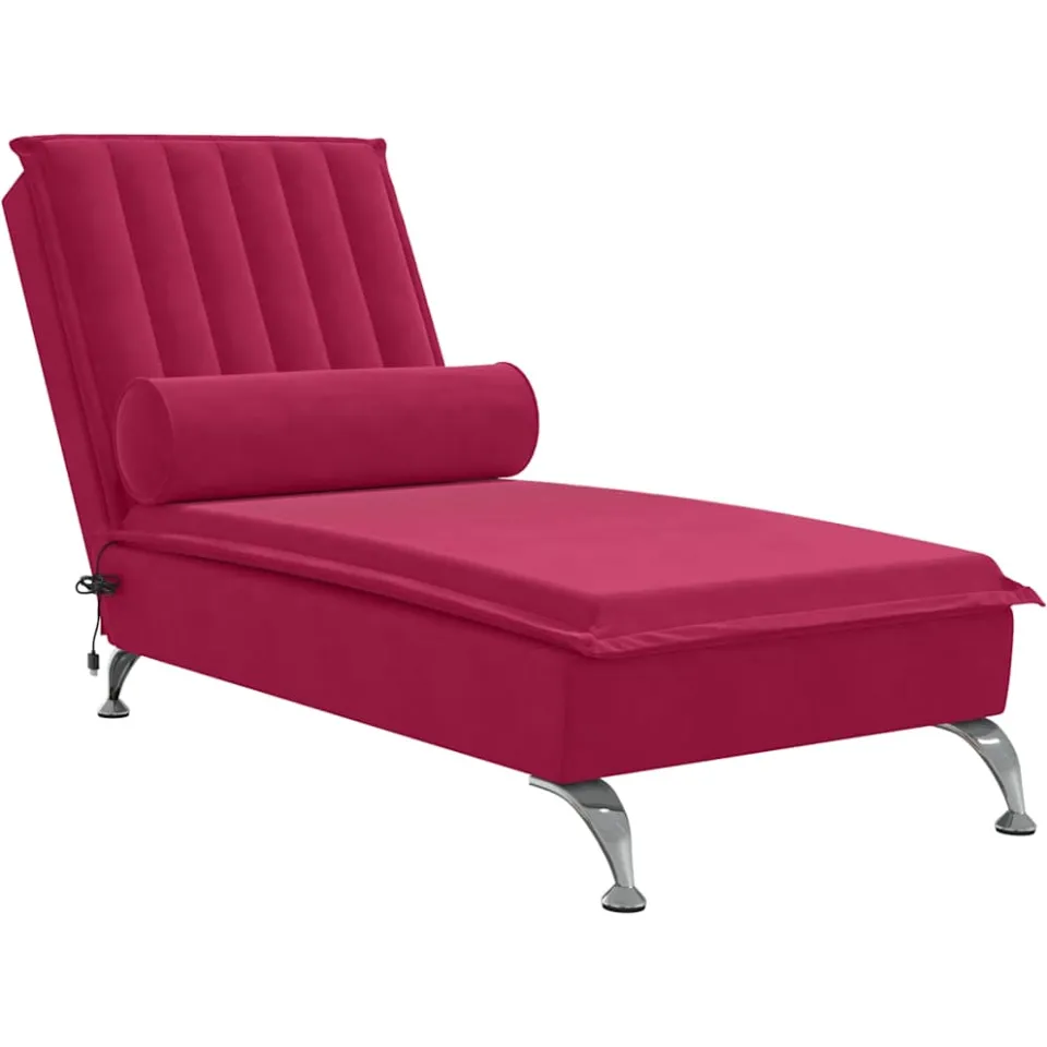 vidaXL Massage chaise longue met bolster fluweel wijnrood, foto 3