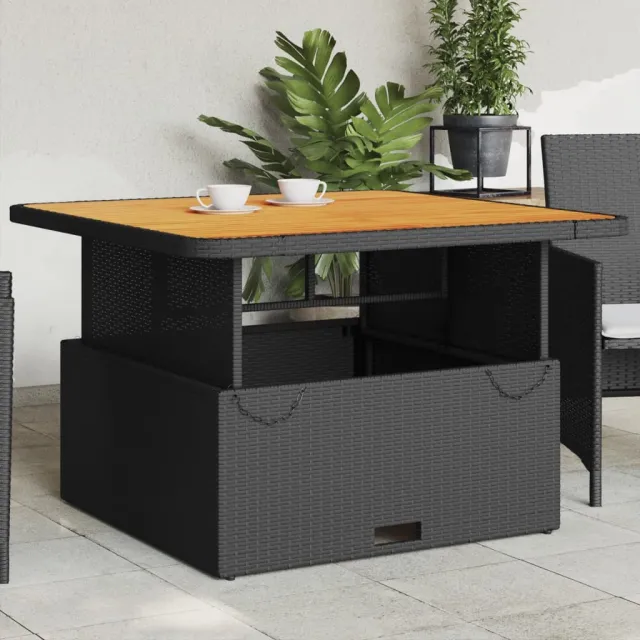 vidaXL Tuintafel 110x110x71 cm poly rattan en massief acaciahout zwart, foto 2