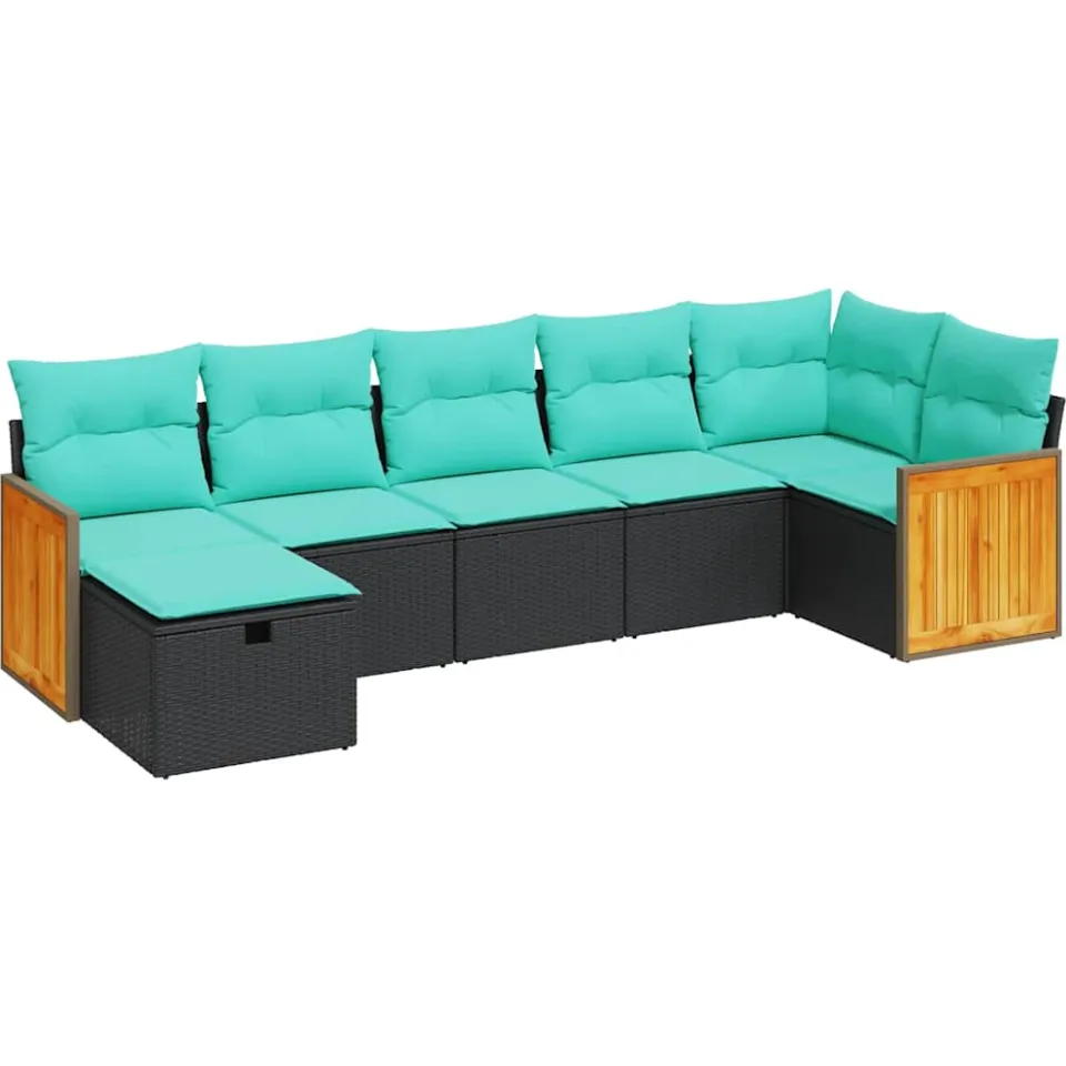 vidaXL 7-delige Loungeset met kussens poly rattan zwart, foto 3