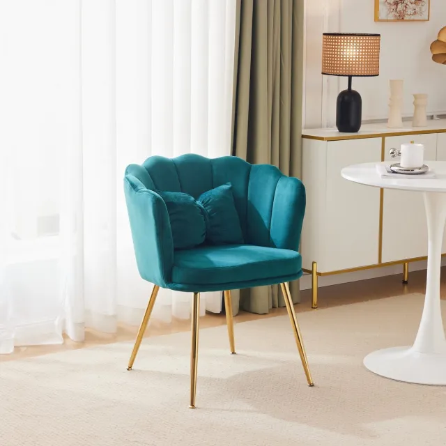 REDOM Fauteuil - Bloemblaadjesrugleuning En Vlinderkussen - Modern - Voor Woonkamer - Fluweel - Groen Groente