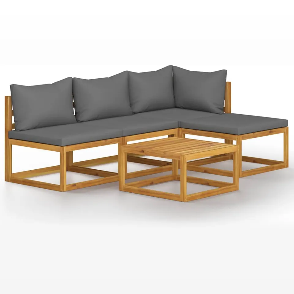 vidaXL 5-delige Loungeset met kussens massief acaciahout grijs, foto 4