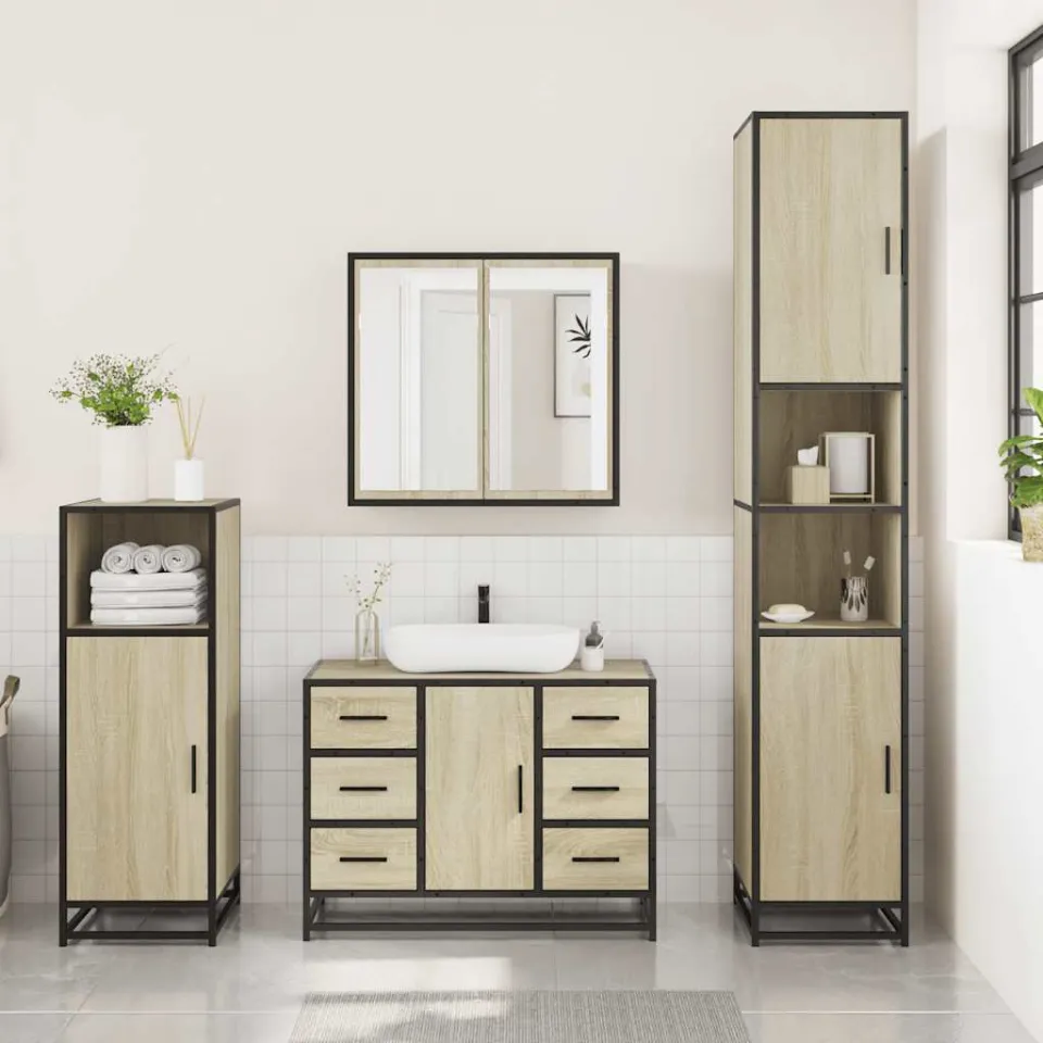 vidaXL 3-delige Badkamermeubelset bewerkt hout sonoma eikenkleurig, foto 2