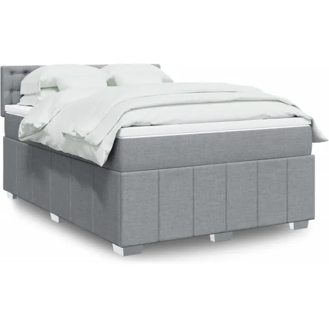 vidaXL Boxspring met matras stof lichtgrijs 140x200 cm grijs