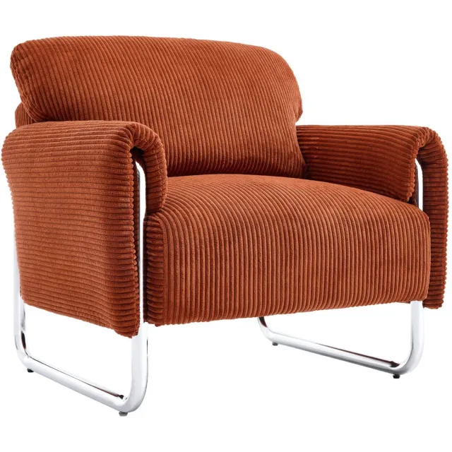 sweeek Fauteuil van corduroy met chromen frame - vintage Terracotta