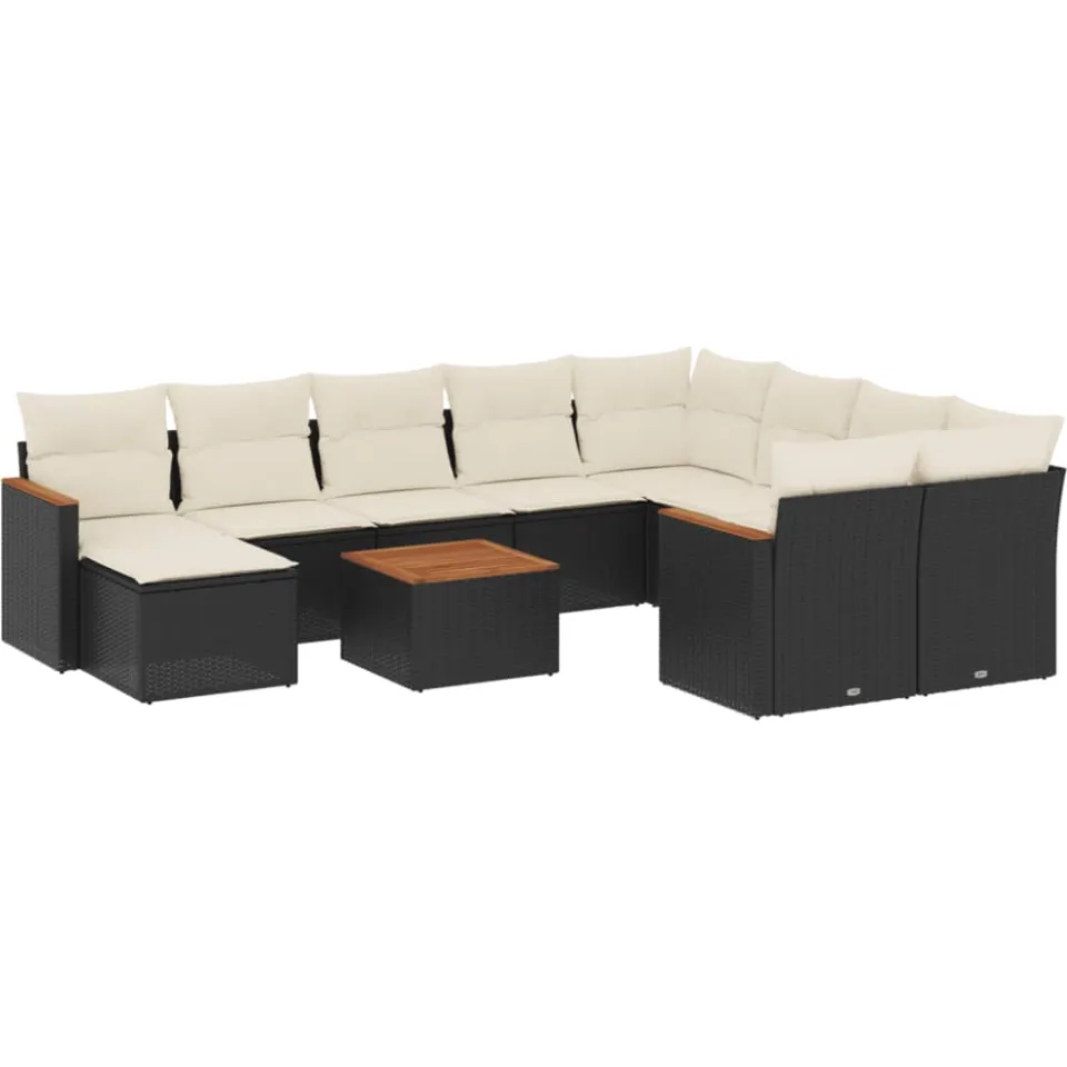 vidaXL 11-delige Loungeset met kussens poly rattan zwart, foto 3