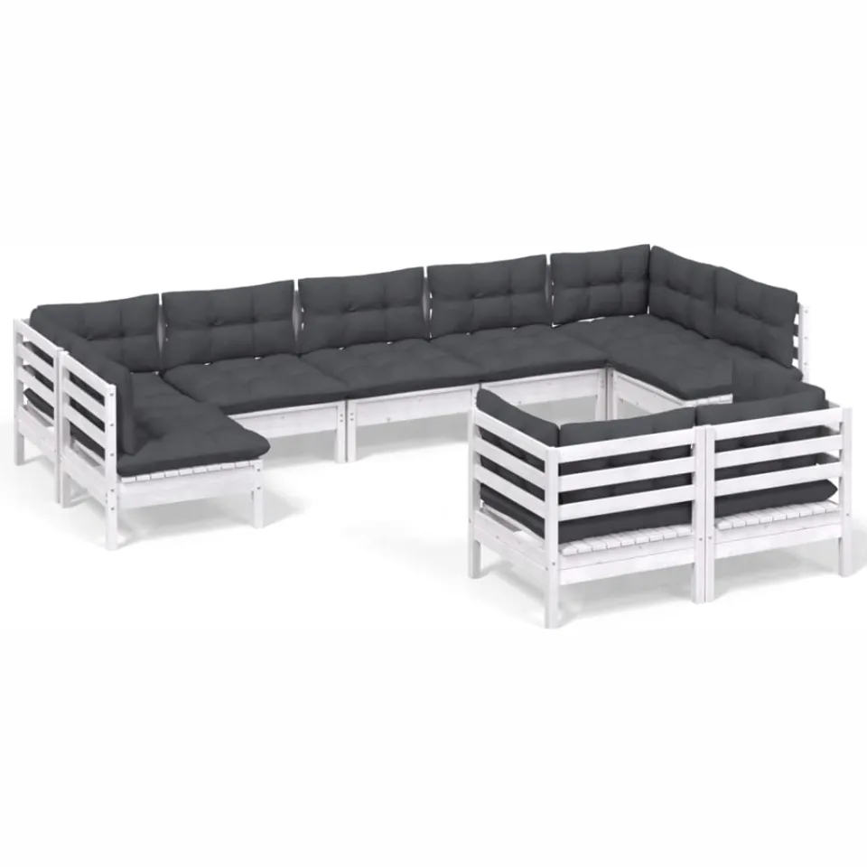vidaXL 9-delige Loungeset met kussens massief grenenhout wit, foto 3