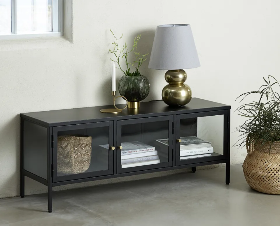 Olivine Carrie metalen tv meubel zwart - 132 x 40 cm, foto 2