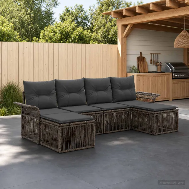 vidaXL Tuinbankenset 6 st 6-zits Grijs poly rattan, foto 2