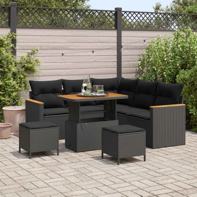 vidaXL Tuinbankenset 8 st Zwart poly rattan