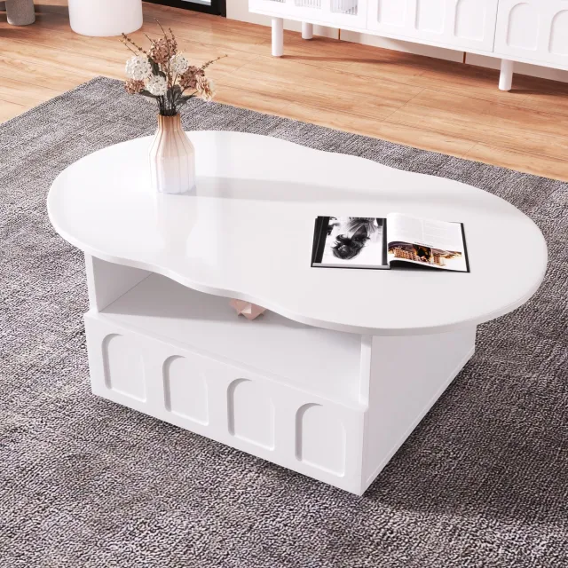 Sweiko Salontafel, Wolkvormige Salontafel met Laden en Opbergvakken, Wit